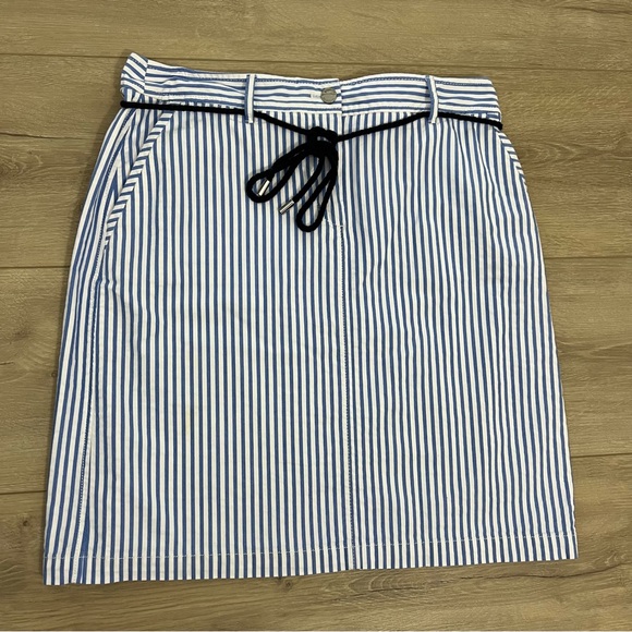 Talbots Size 10 Pencil Skirt Blue White Stripe Rope Belt Cotton - Picture 8 of 10